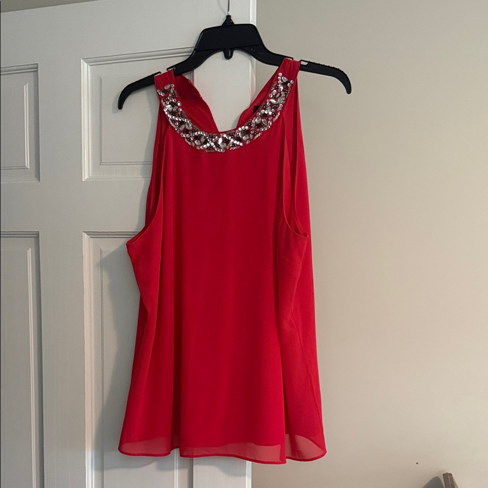 Thalia Sodi Vibrant Red Tank with Sparkling Silver Accents